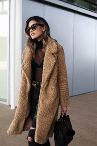 Trendy varmere lang teddyfrakk for kvinner - Isla