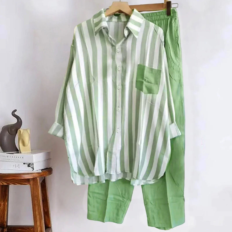 Two-piece summer set made of linen Loose shirt & wide pants - Zayenne