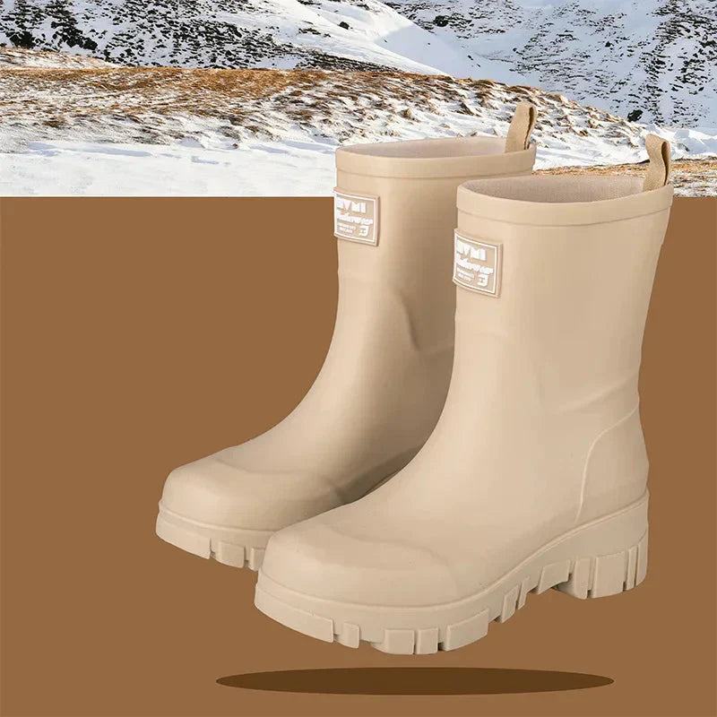 Women's Chelsea waterproof rain boots with block heel & tread sole – Saphira