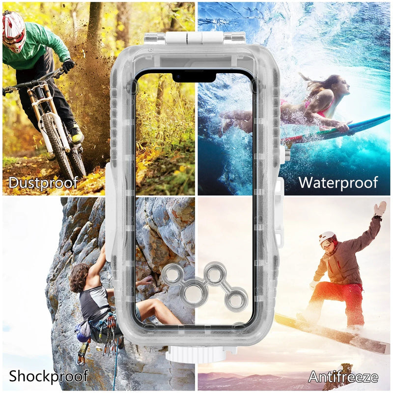 Vanntett dykkekapsling for iPhone med 40 m dybdebeskyttelse og berøringskontroll – AquaShield