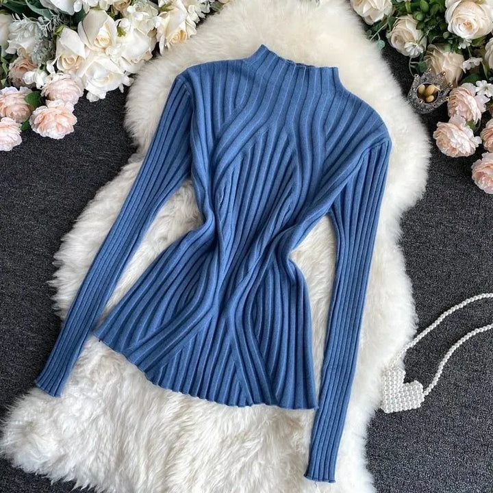Women's knitted sweater with turtleneck and long sleeves – Elodie