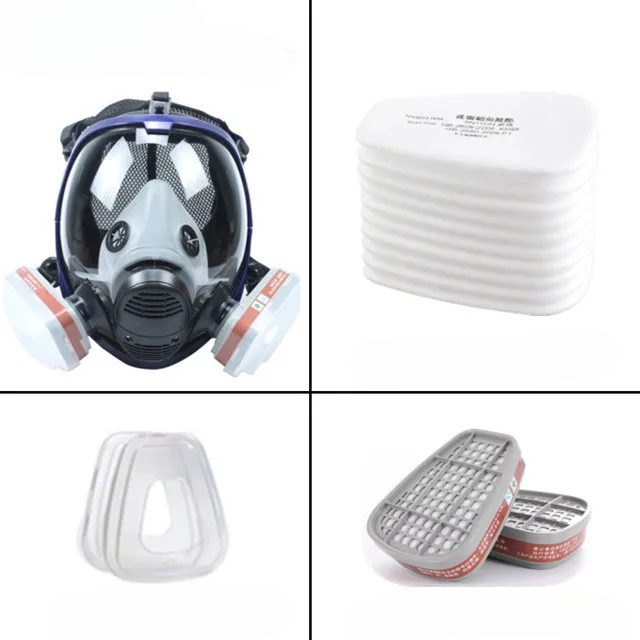 Full face mask with anti-fog lens and industrial gas filters