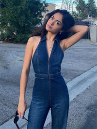 Atmungsaktiv & Stylisch Denim Jumpsuit mit V-Ausschnitt Damen – Fenja