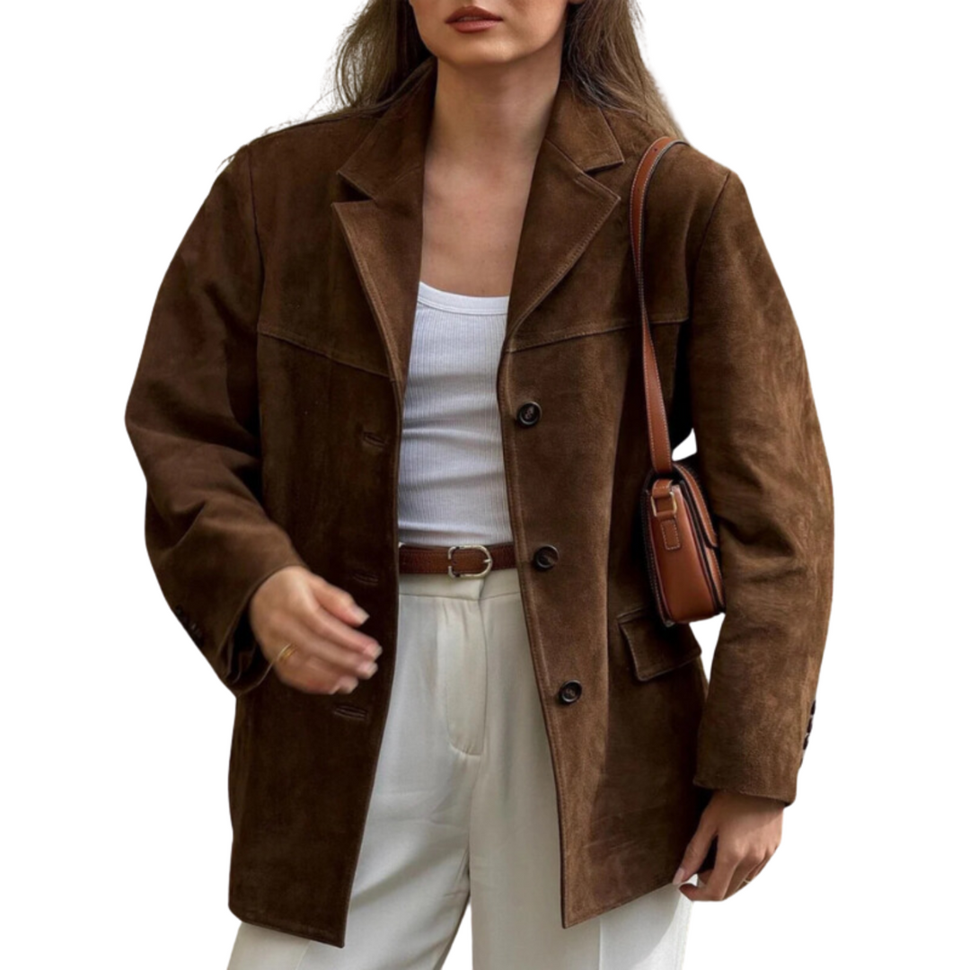 Chaqueta oversize de ante con cuello vuelto – Edición de otoño Alina