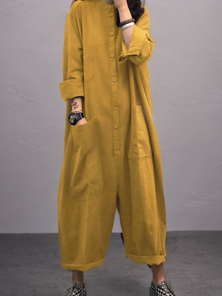 Oversized Cotton-Linen Jumpsuit with Long Sleeves – Amara