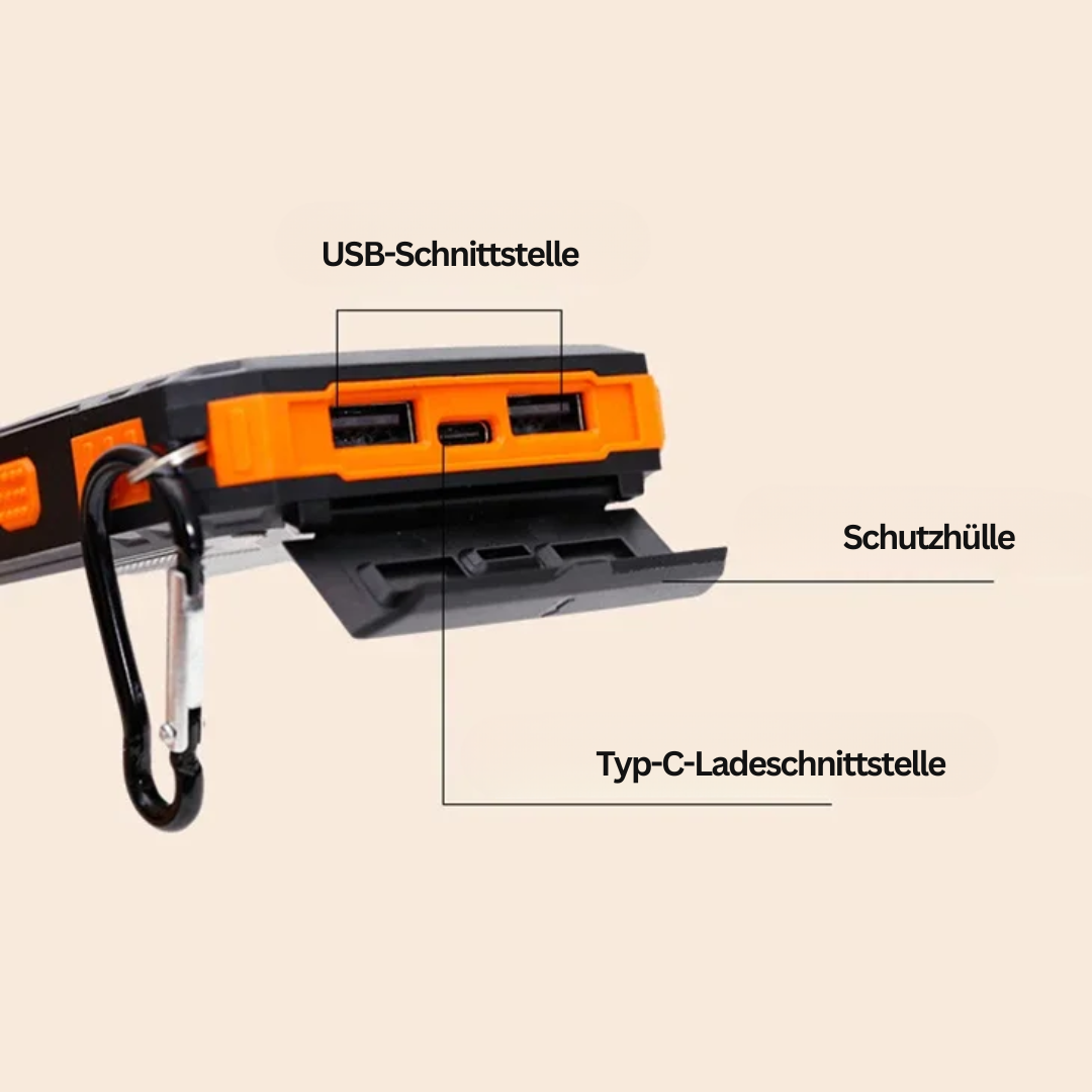 Solar-powered power bank with flashlight – SolarCharge Pro