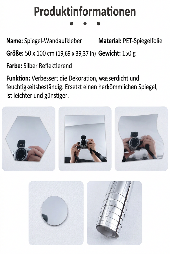 Selbstklebende Spiegelfolie | Splittersicher & Zuschneidbar | Kristallklar