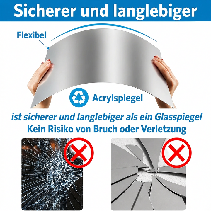 Selbstklebende Spiegelfolie | Splittersicher & Zuschneidbar | Kristallklar