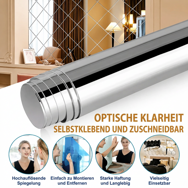 Selbstklebende Spiegelfolie | Splittersicher & Zuschneidbar | Kristallklar