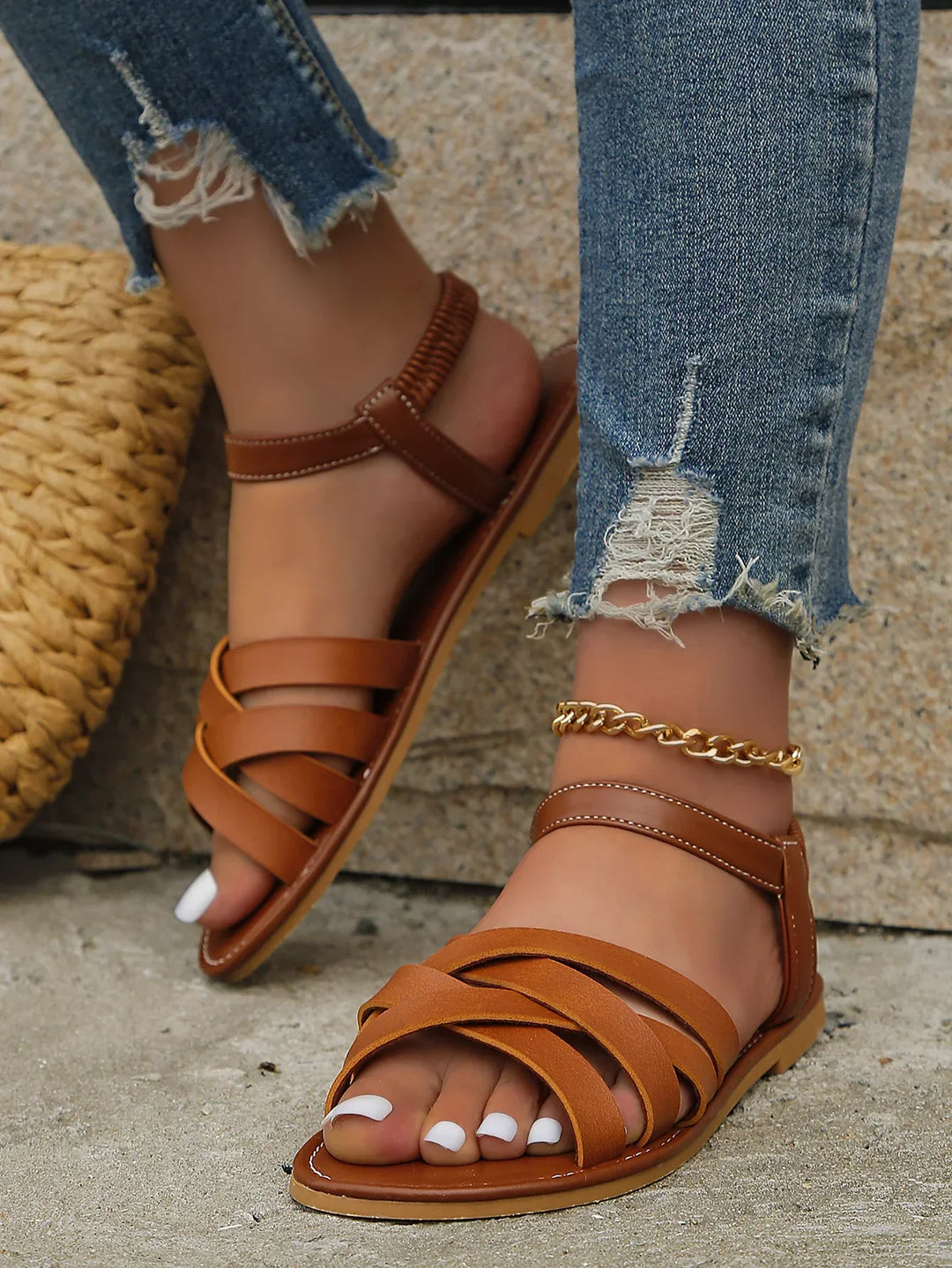 Brown Roman Women's Summer Sandals with Non-Slip Sole – Yvelle
