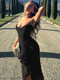 Trendiges Maxikleid mit Rüschen und Spaghettiträgern – Loyza
