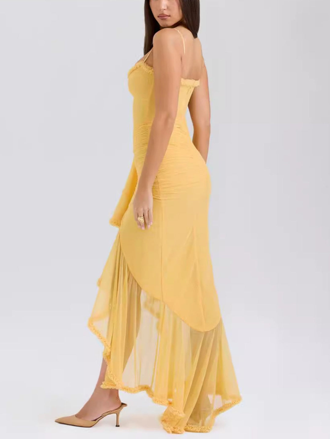Trendiges Maxikleid mit Rüschen und Spaghettiträgern – Loyza