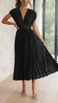 Trendy V-neck Dress with Bow Closure - Isabella