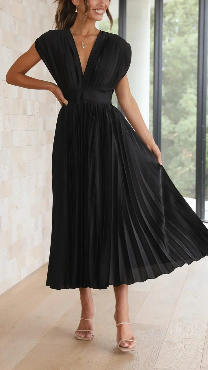 Trendy V-neck Dress with Bow Closure - Isabella