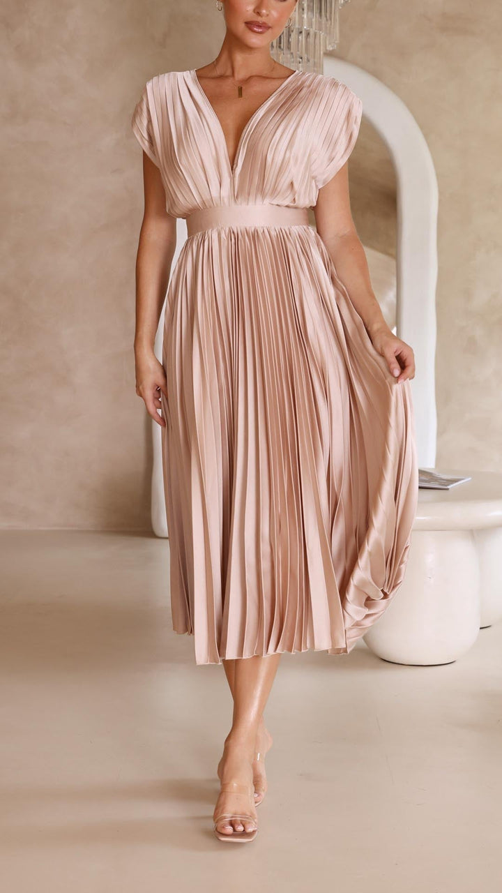 Trendy V-neck Dress with Bow Closure - Isabella