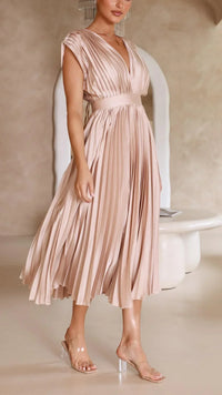 Trendy V-neck Dress with Bow Closure - Isabella