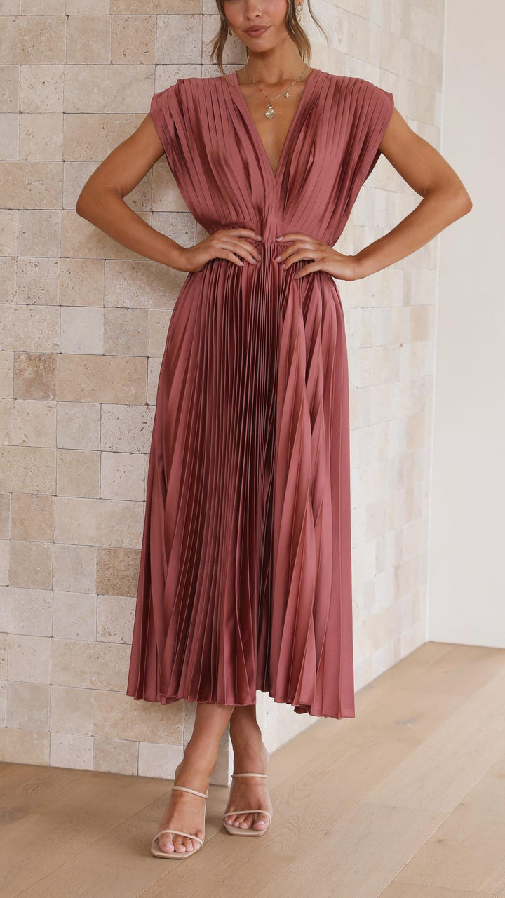 Trendy V-neck Dress with Bow Closure - Isabella