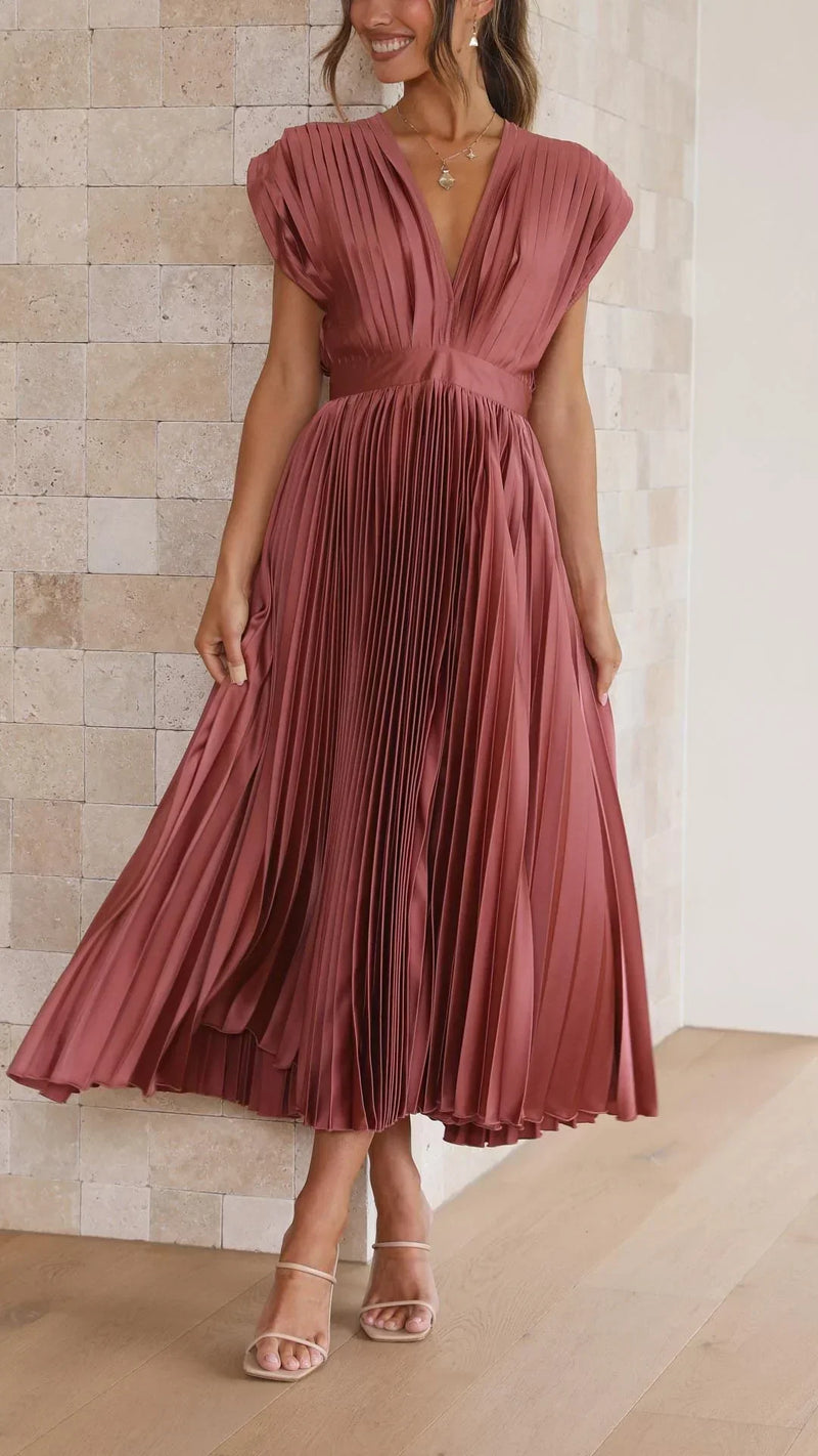 Trendy V-neck Dress with Bow Closure - Isabella