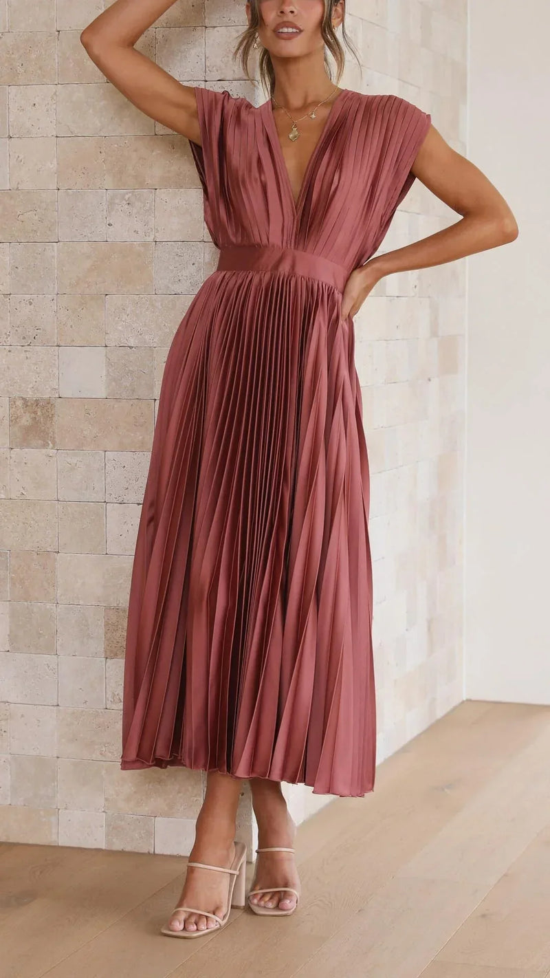 Trendy V-neck Dress with Bow Closure - Isabella
