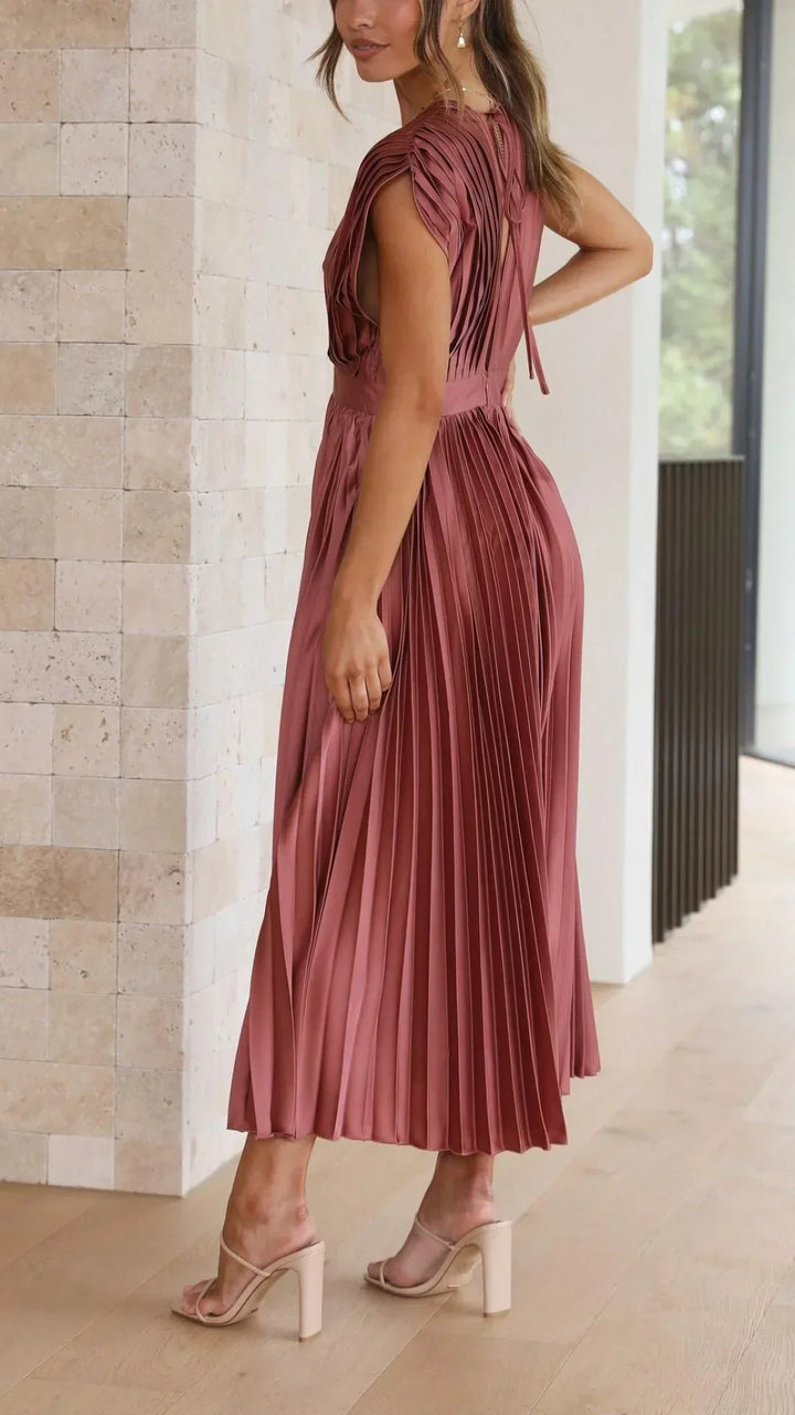Trendy V-neck Dress with Bow Closure - Isabella