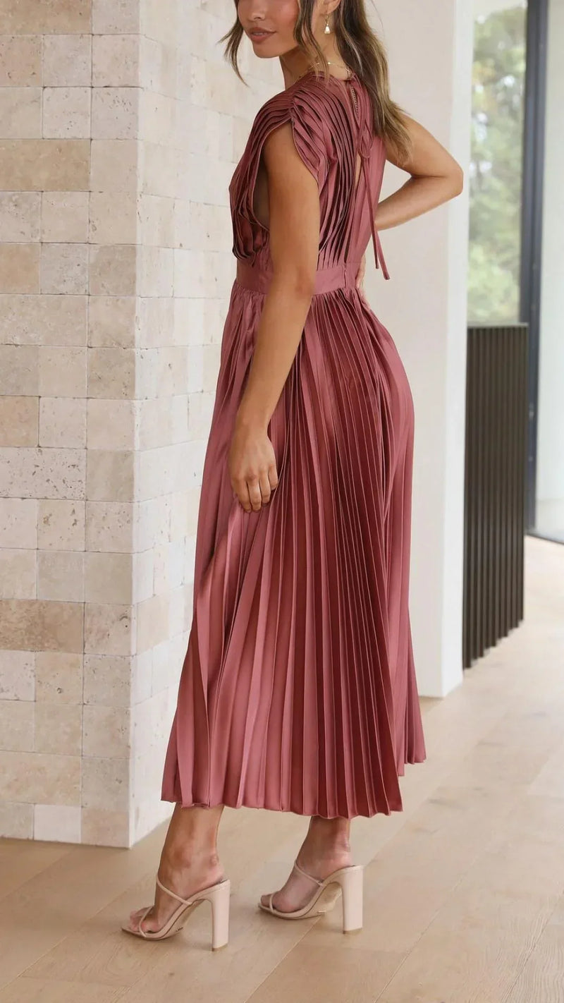 Trendy V-neck Dress with Bow Closure - Isabella