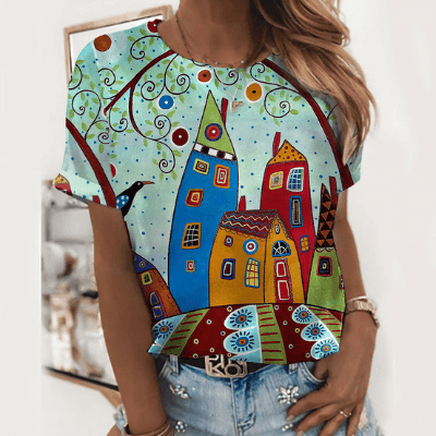 Let dame T-shirt med print til hverdag og ferie - SommerSjov