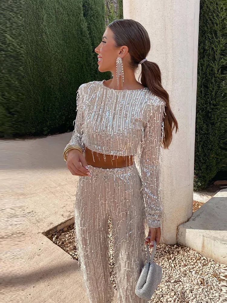 Glamorous Sequin Two-Piece Set for Women – Celina