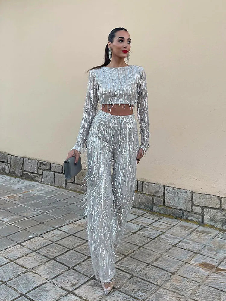 Glamorous Sequin Two-Piece Set for Women – Celina