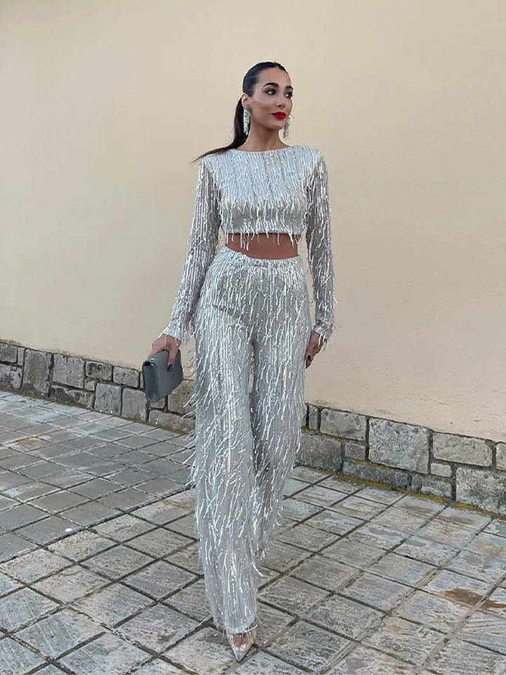 Glamorous Sequin Two-Piece Set for Women – Celina