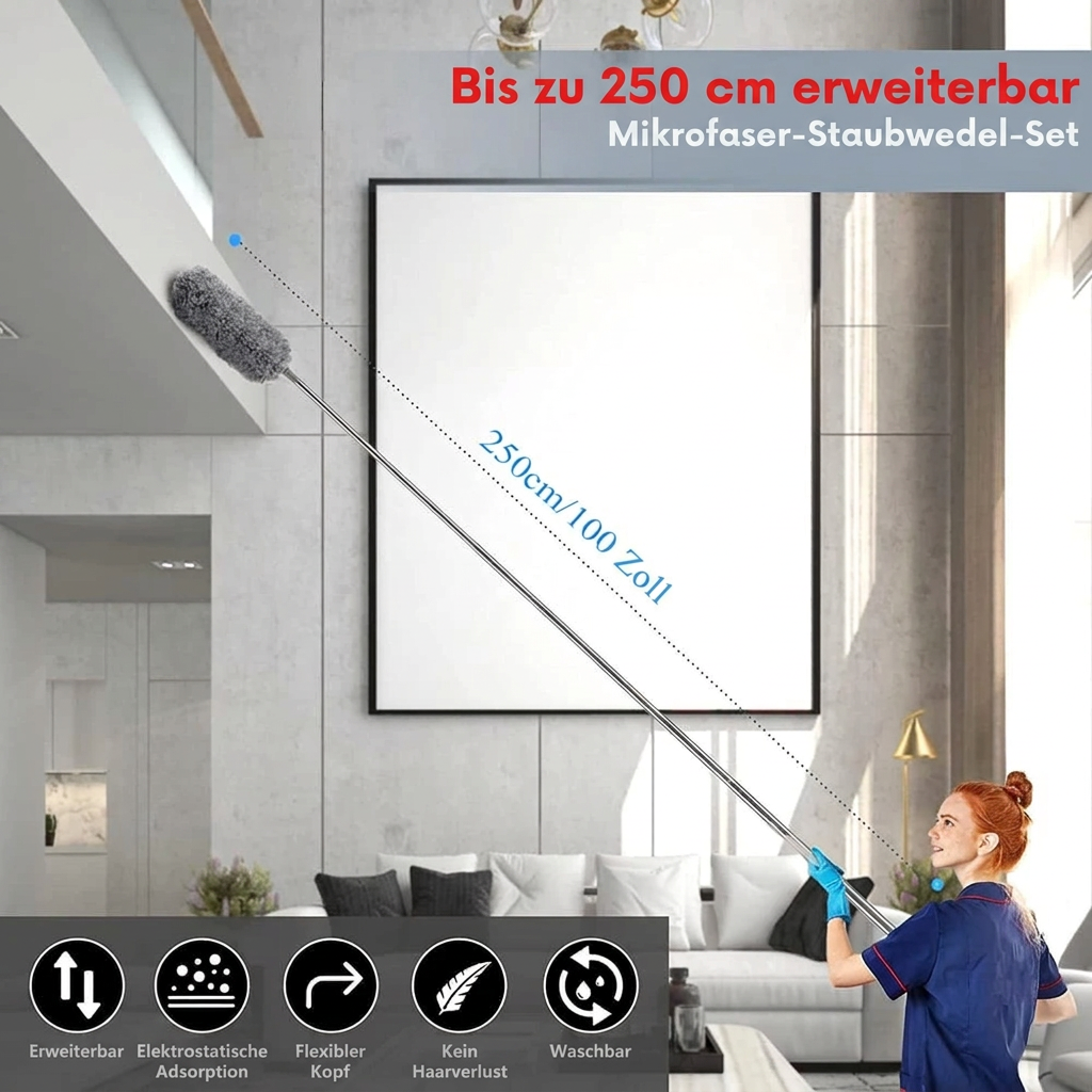 Extendable Microfiber Duster | Extra Long Reach | Flexible Head | Washable