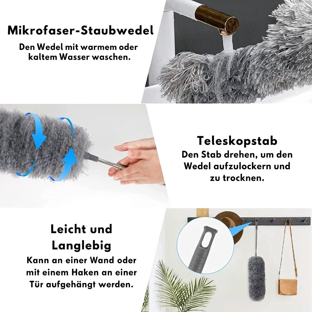 Extendable Microfiber Duster | Extra Long Reach | Flexible Head | Washable