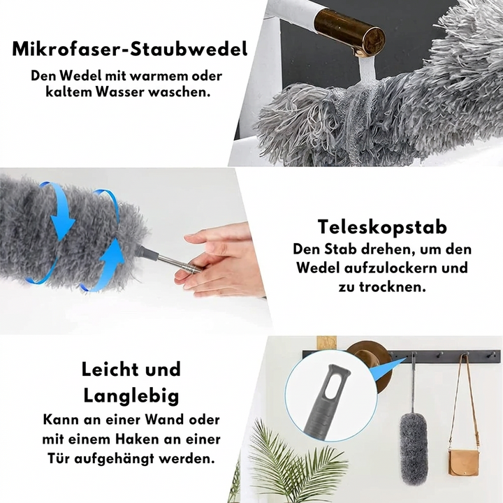 Extendable Microfiber Duster | Extra Long Reach | Flexible Head | Washable