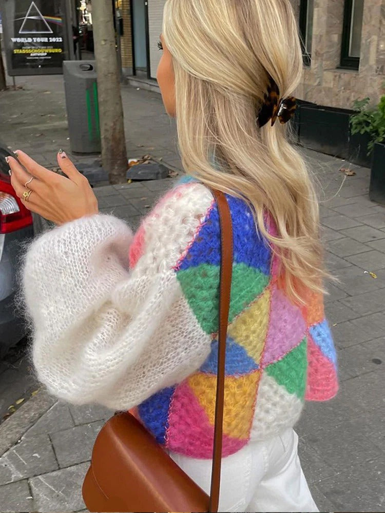 Glædelig kort strikcardigan med pufærmer - Elise