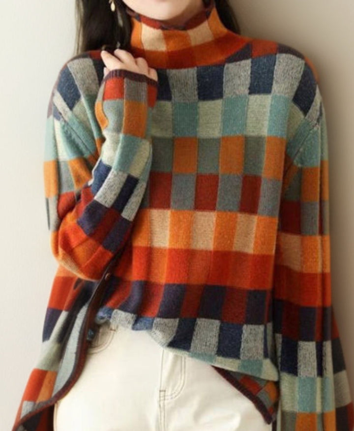 Luxurious checkered women's sweater - Eveline