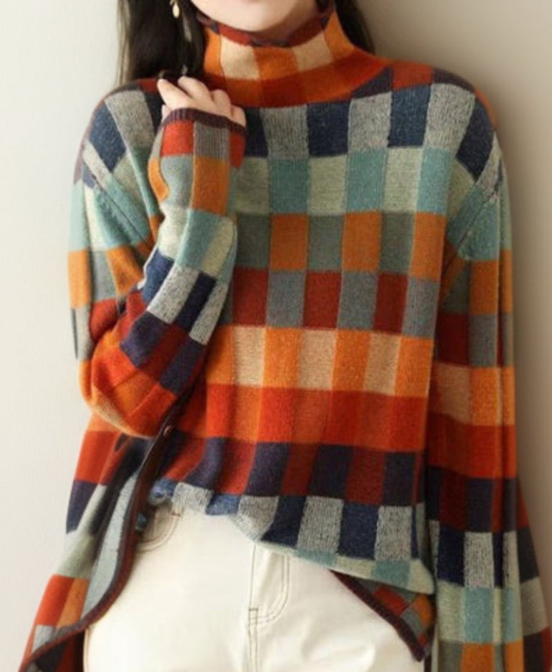 Luxurious checkered women's sweater - Eveline