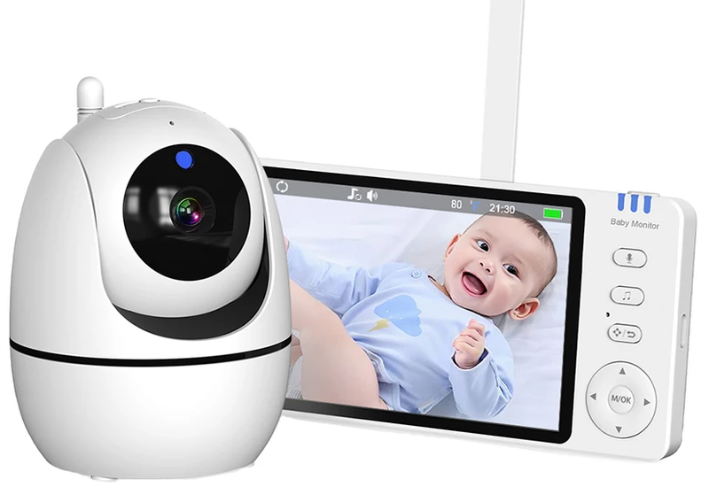 5-tommer HD video babyalarm med kamera, PTZ-zoom og nattesyn