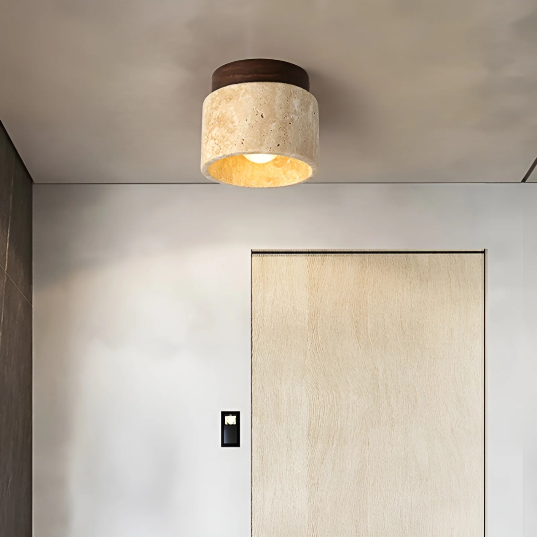 Wabi Sabi Yellow Marble Japanese Ceiling Light - TranquilStone