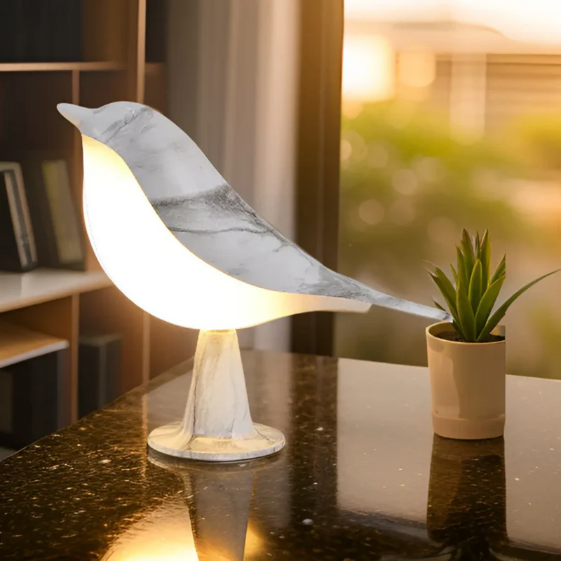Stilfuld LED-fuglelampe med touchbetjening og aromaterapi - FeatherGlow