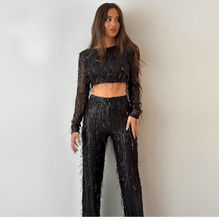 Glamorous Sequin Two-Piece Set for Women – Celina