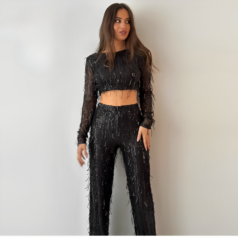 Glamorous Sequin Two-Piece Set for Women – Celina