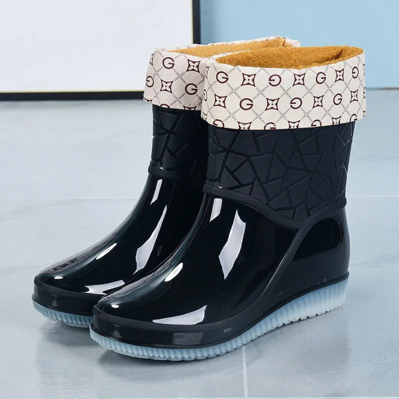Women's mid-height waterproof rain boots with pattern & non-slip sole – Marvella