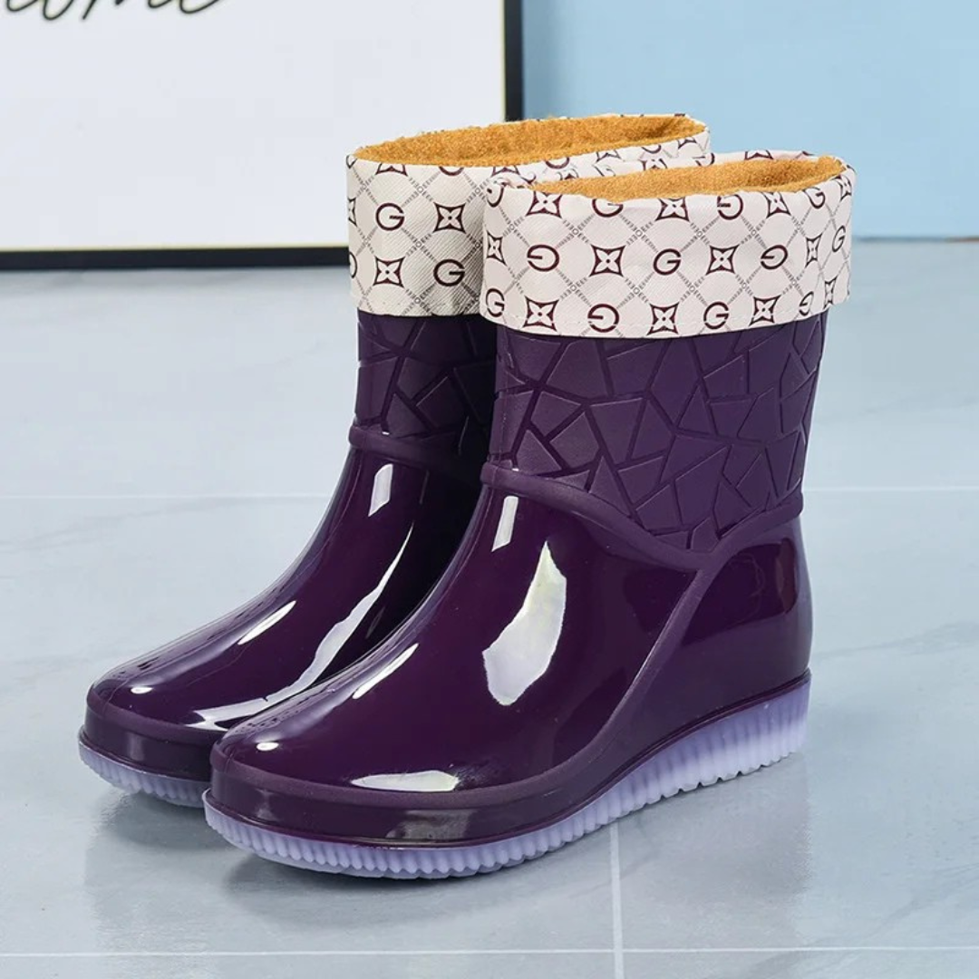 Women's mid-height waterproof rain boots with pattern & non-slip sole – Marvella