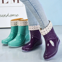 Women's mid-height waterproof rain boots with pattern & non-slip sole – Marvella