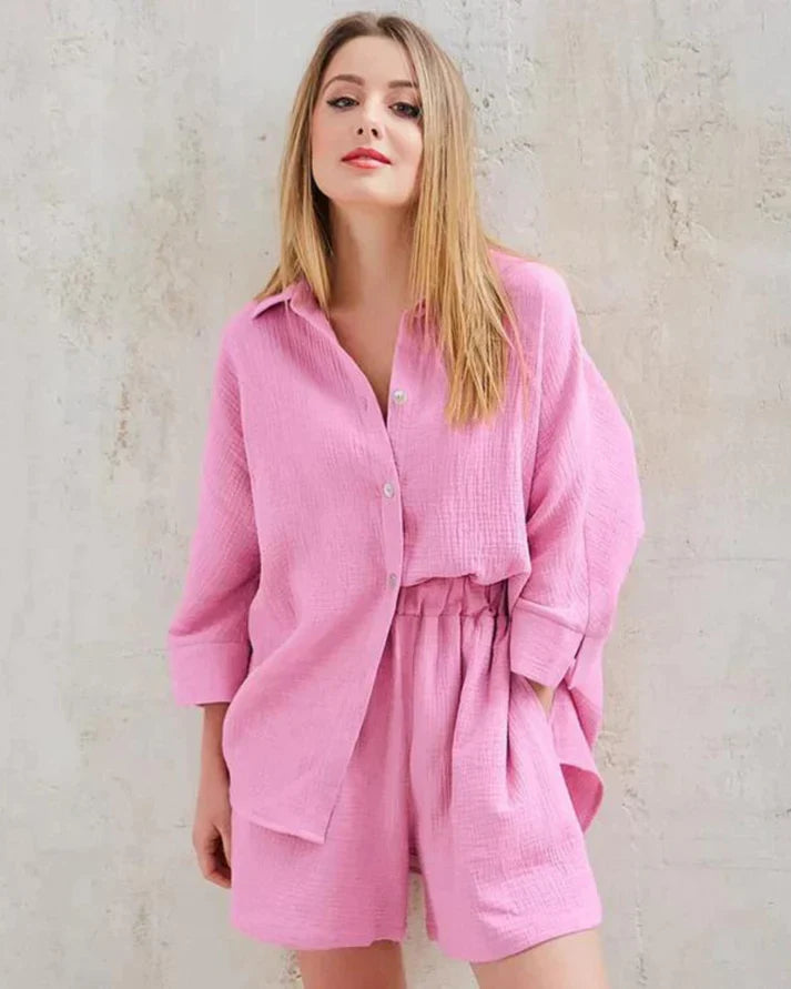 Two-piece summer outfit with texture for women – Tabea