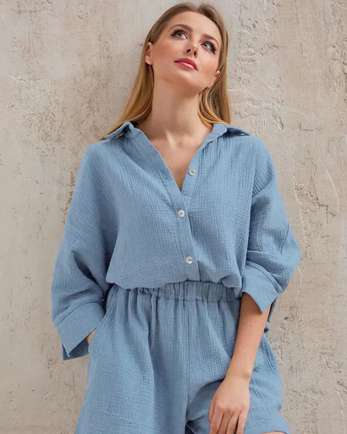 Two-piece summer outfit with texture for women – Tabea