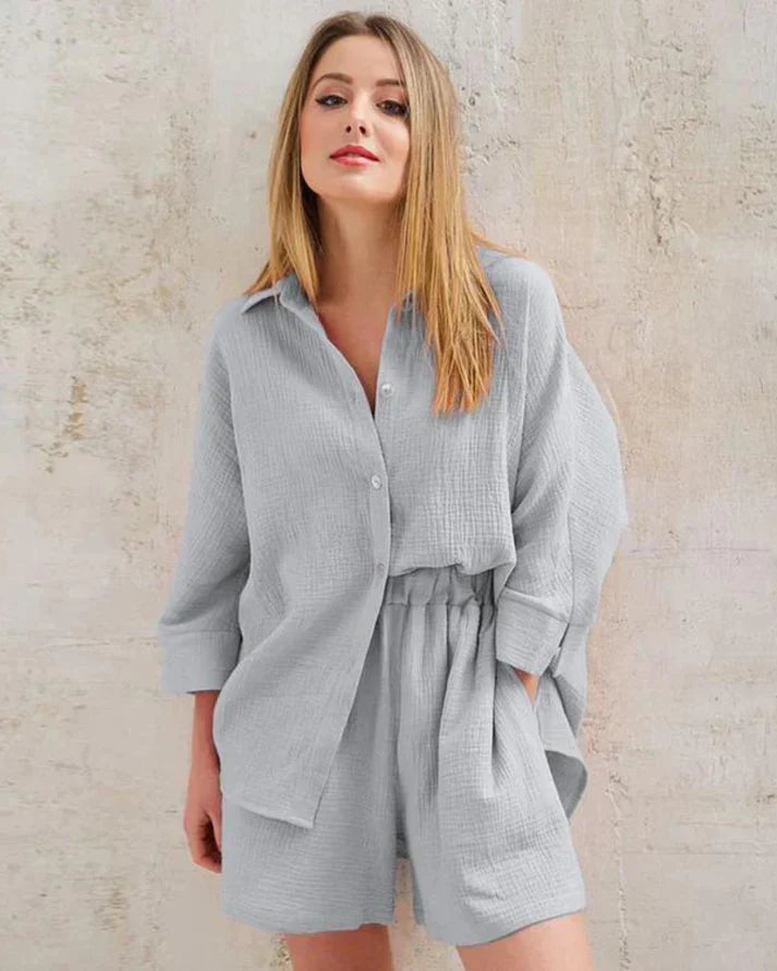 Two-piece summer outfit with texture for women – Tabea