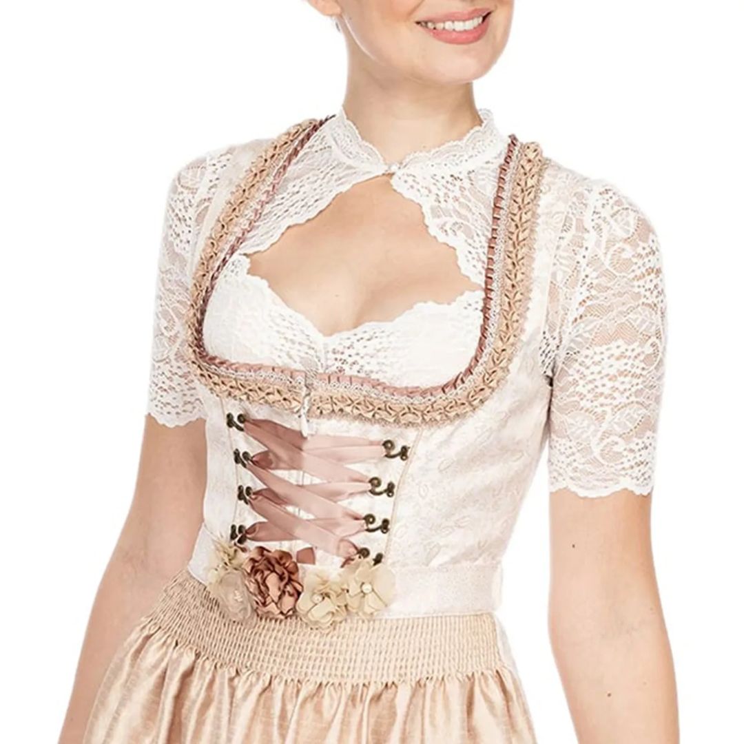Trendy dirndl blouse with lace & sweetheart neckline for women – Alina - Oktoberfest 2025
