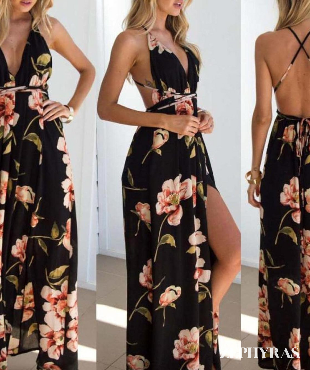 Black summer dress with floral pattern and loose fit – Mayra