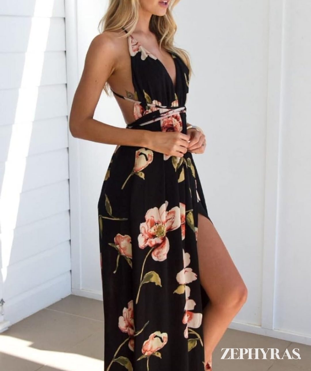 Black summer dress with floral pattern and loose fit – Mayra