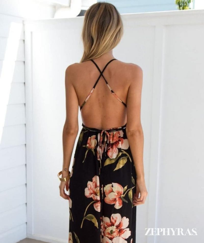 Black summer dress with floral pattern and loose fit – Mayra